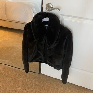 Express Crop Black Faux Fur Jacket